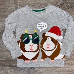 Mini Boden Gray Christmas / holiday Guinea Pig long sleeve shirt sz 4/5